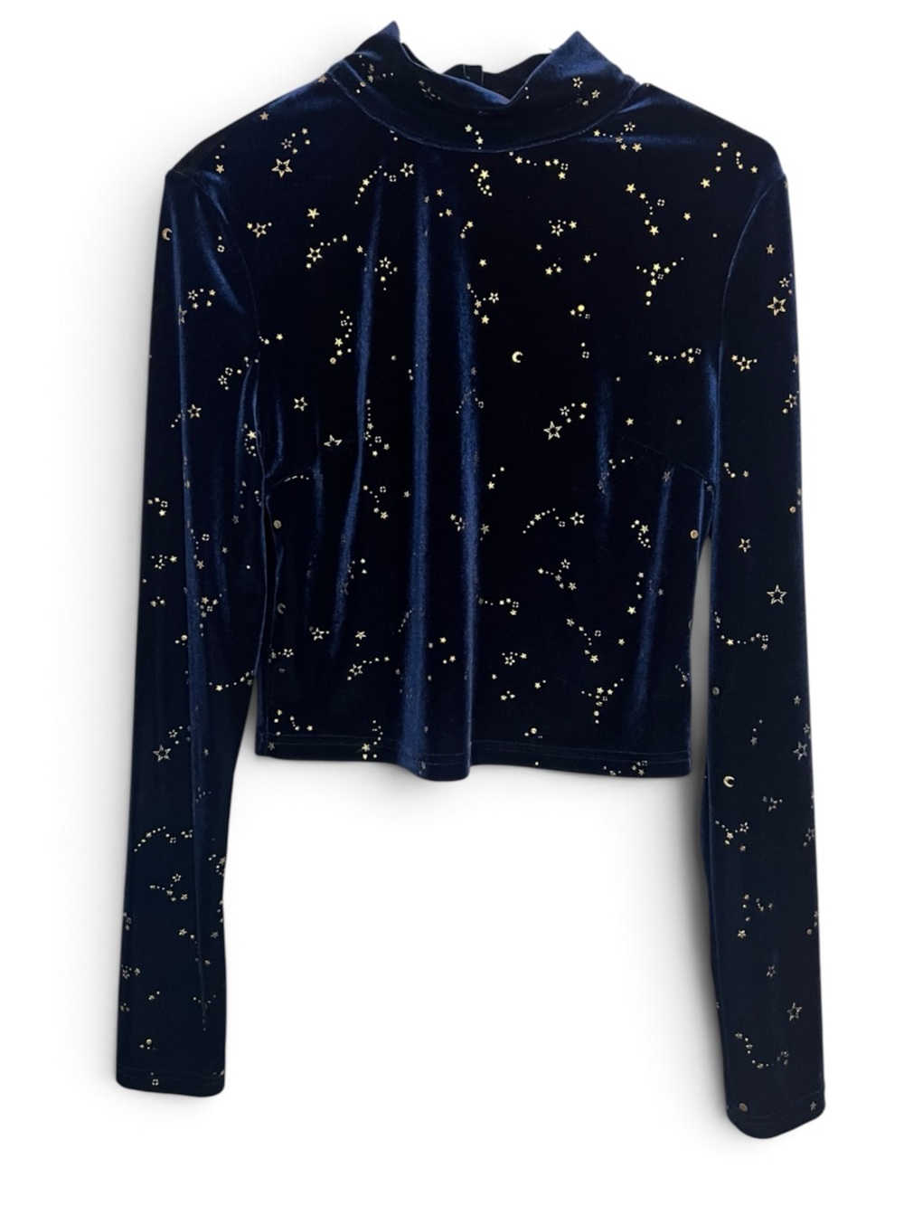 Cider Navy Velvet Gold Celestial Constellation Long Sleeve Top M